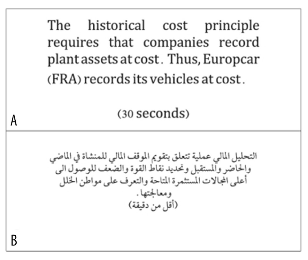 The response of the patient ability to copy and dictate a paragraph by typing through computer. Figure A English paragraph and B Arabic paragraph, she performed the tasks effortlessly and took 30 seconds in each one.