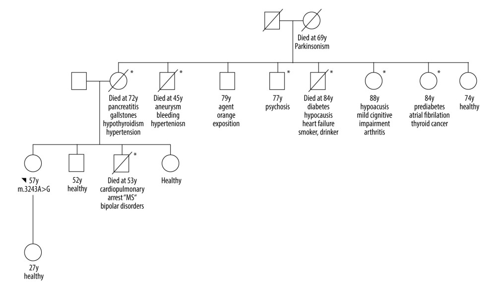 Pedigree of the family of the index patient, with possibly affected family members.