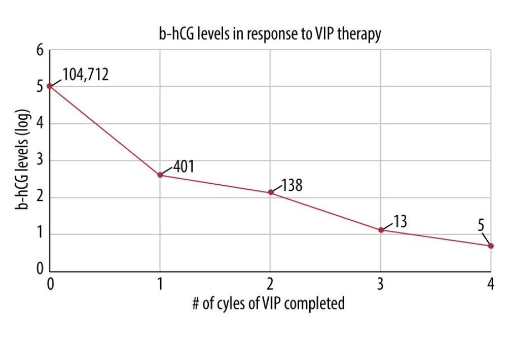 Beta human chorionic gonadotropin (B-hCG) levels.