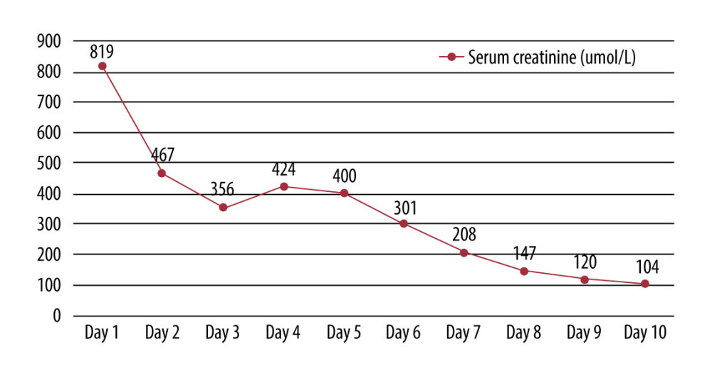 All changes in the patient’s serum creatinine levels.