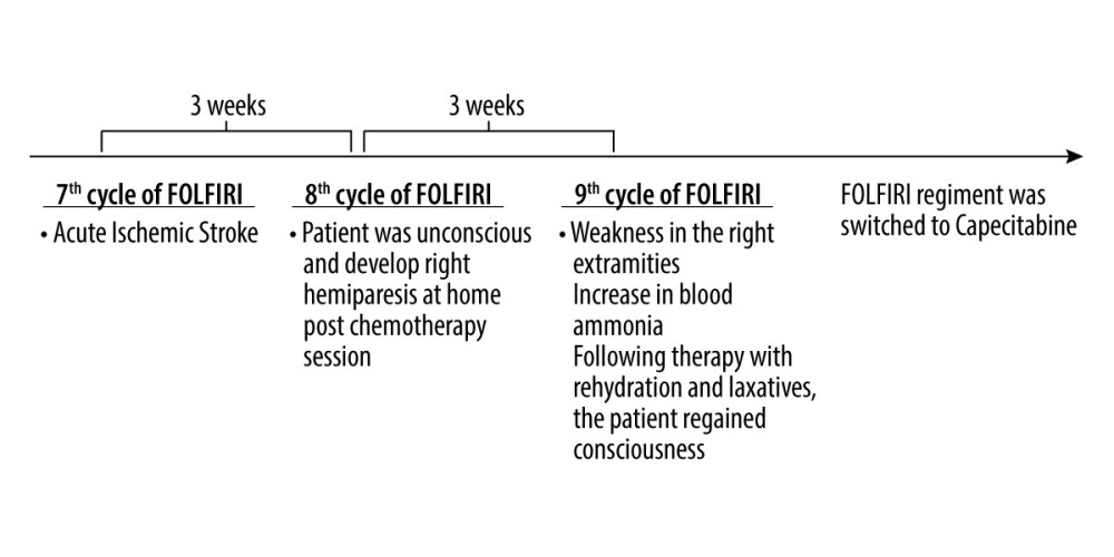 Timeline of 5-FU induced encephalopathy.