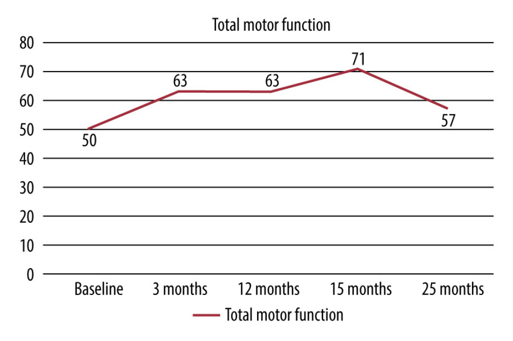 Total motor function score changes over the follow-up periods.