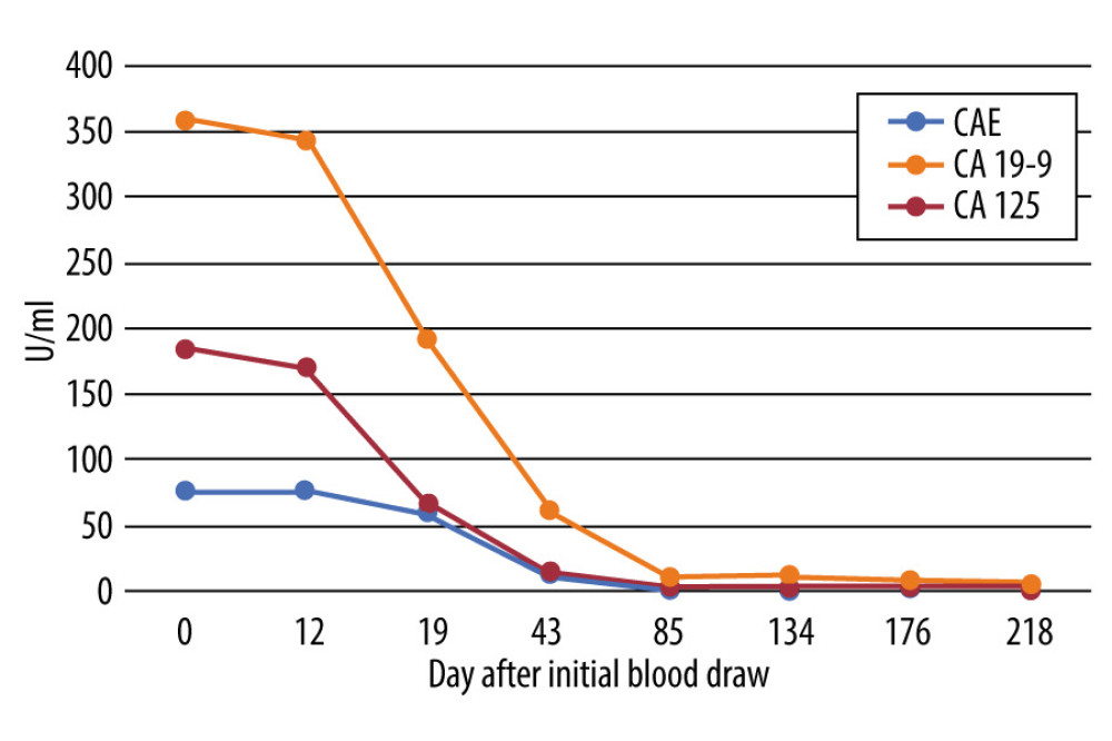 Tumor marker trends during use of pembrolizumab.