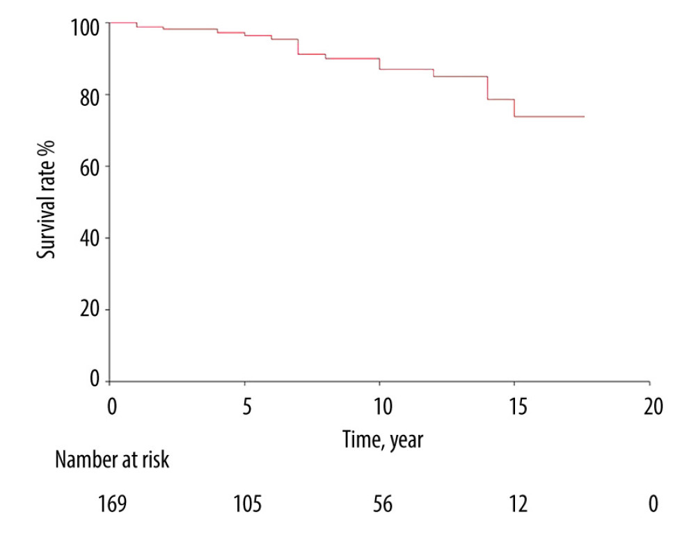 Patients’ survival in living donor kidney transplantation. The number at risk defines the number of patients in follow-up at each time point.