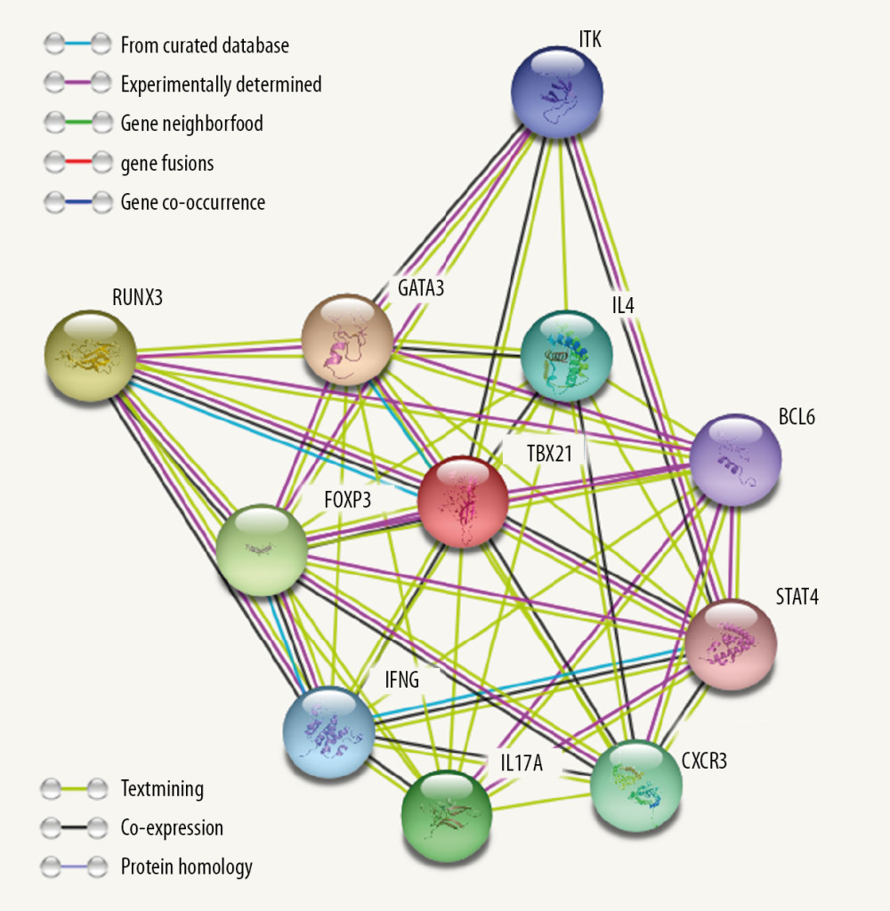 Protein-protein interaction network. Network nodes represent proteins, content of node shows 3-dimensional structure of protein, edges represent protein-protein associations.