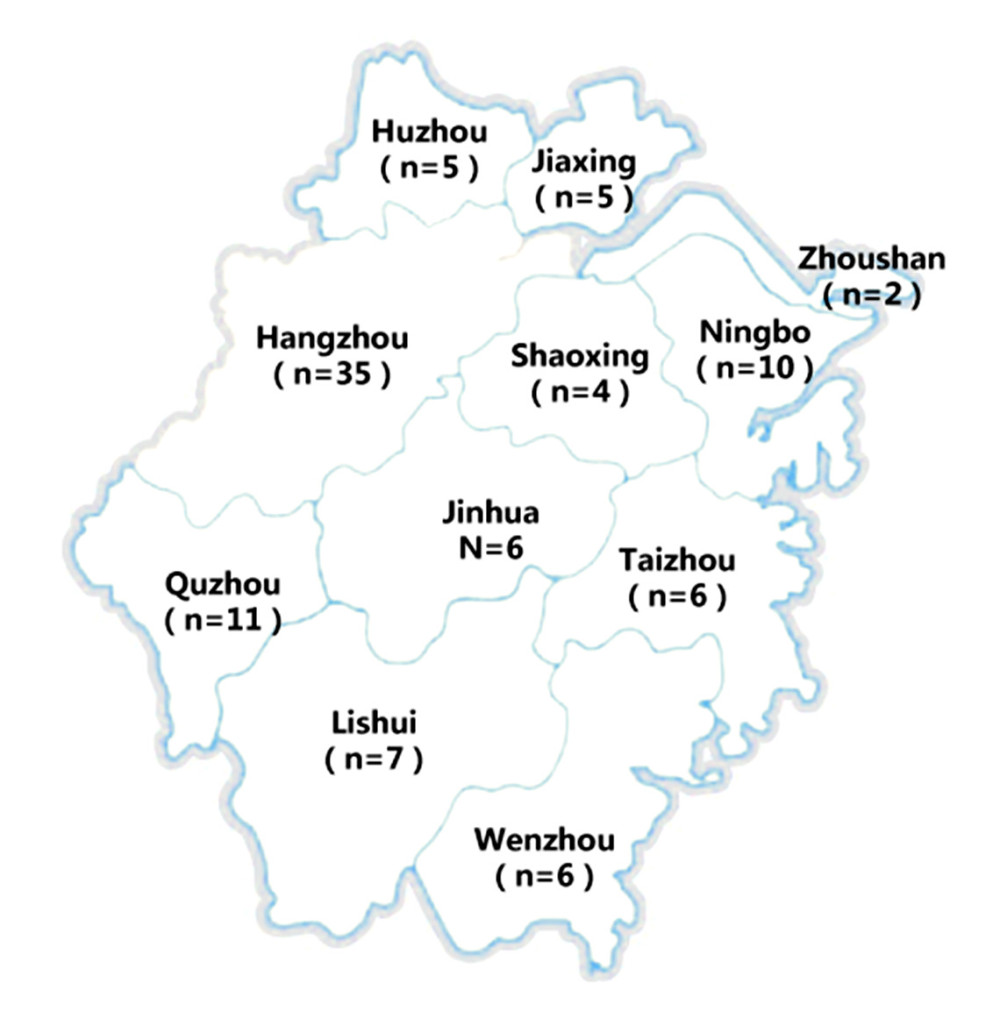 Map of Zhejiang province with 11 cities.