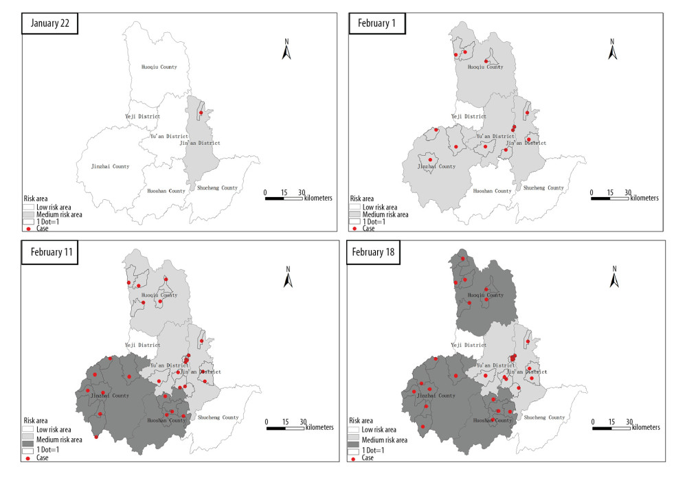 The time-space distribution of COVID-19 cases in Lu’an City.