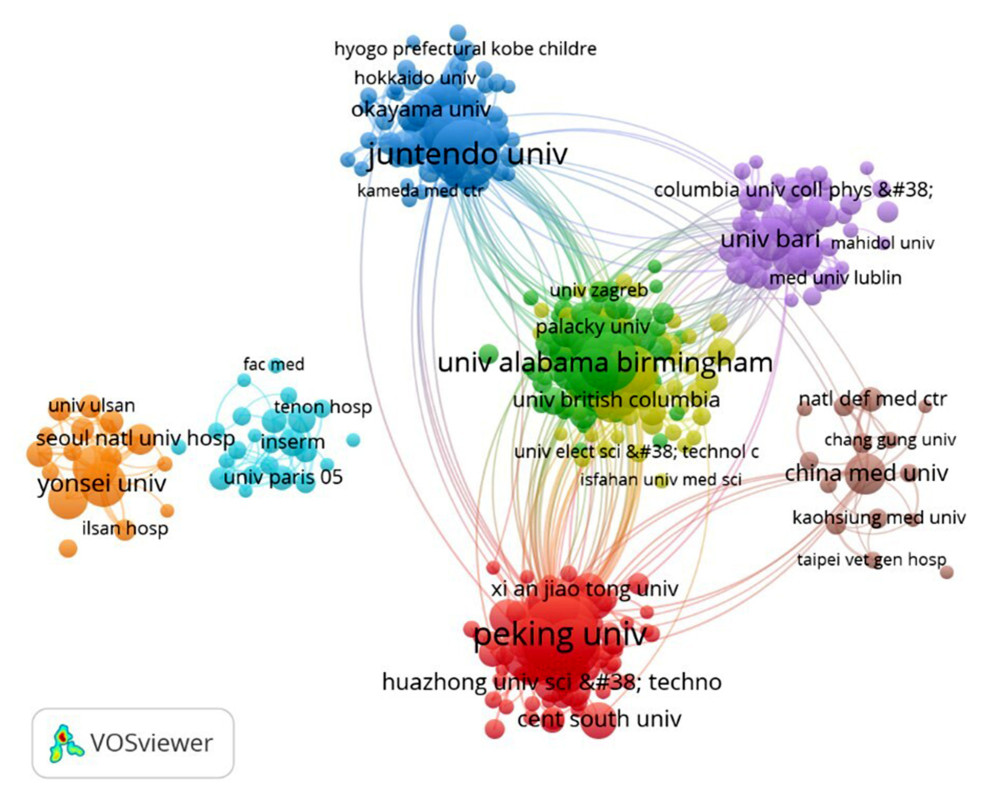 The institution co-authorship network of IgA nephropathy.
