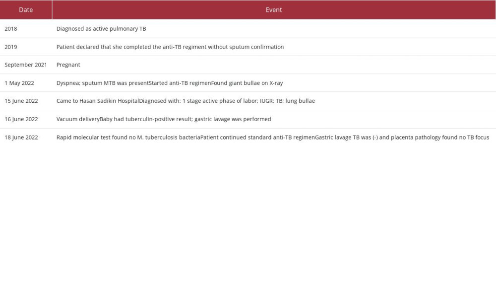 Timeline of the patient.