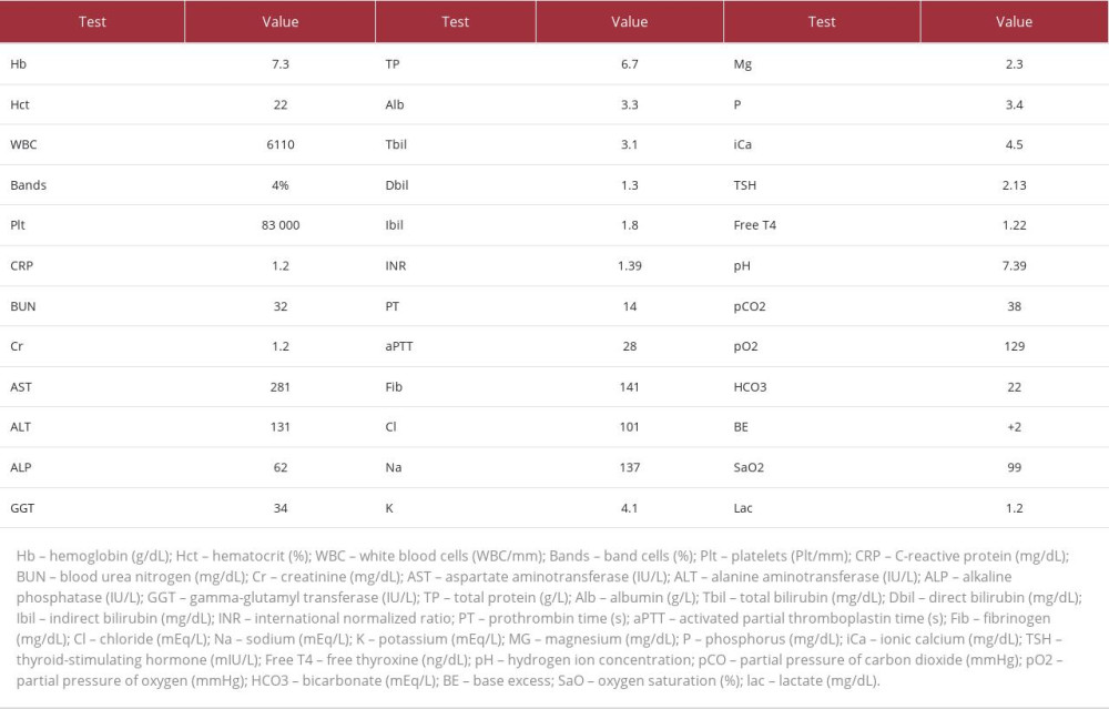 Laboratory test results on admission.