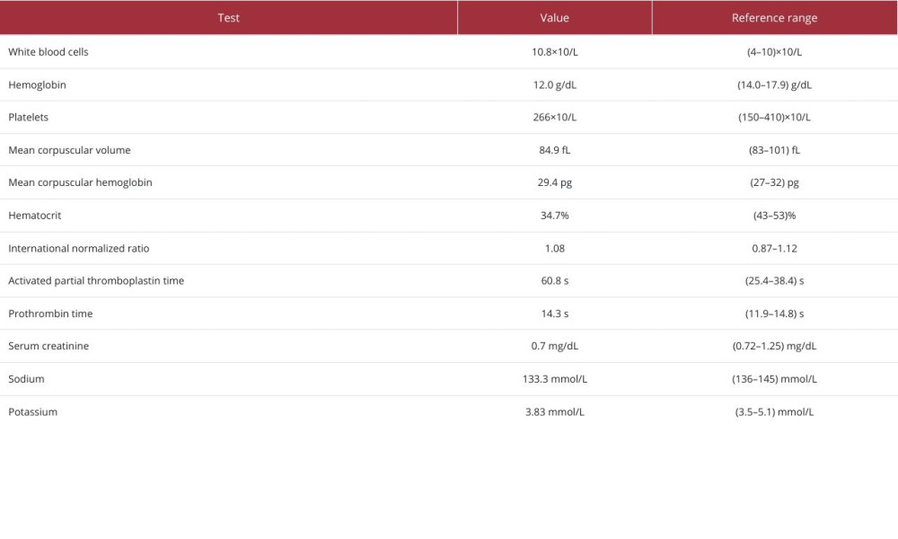 Laboratory findings upon admission to the Emergency Department.