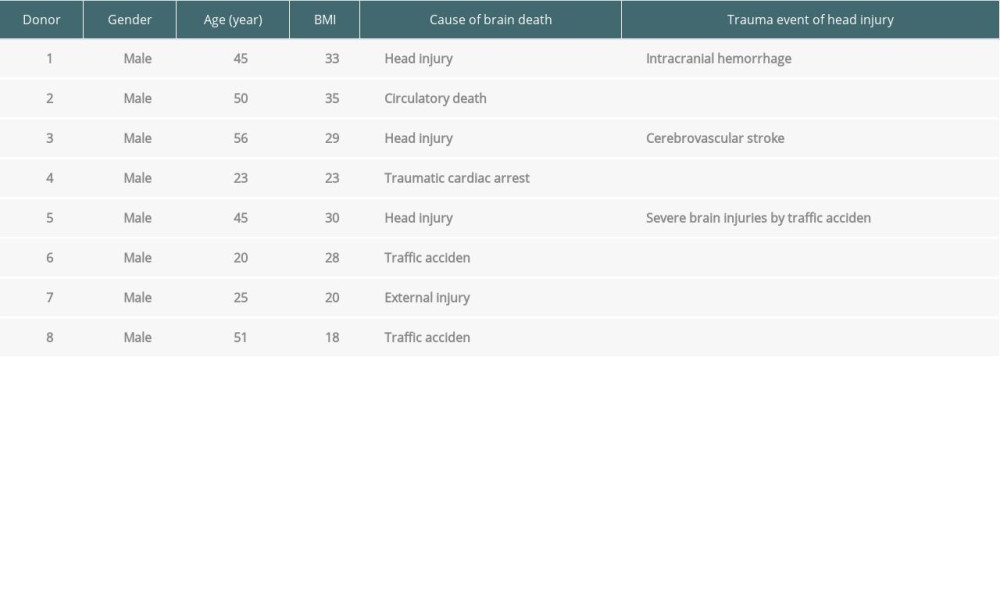 The medical reasons for brain death of the donors.